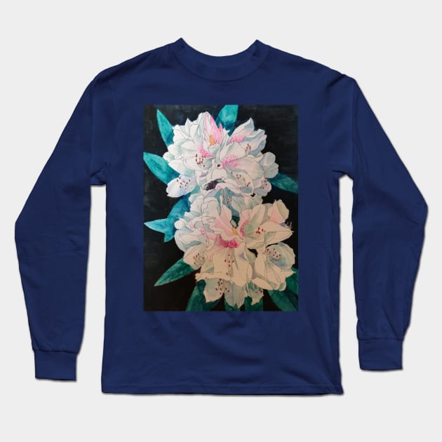 Pink rhodedendron watercolour painting Long Sleeve T-Shirt by esvb